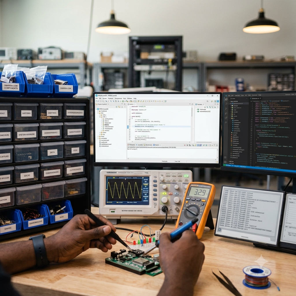 Omariba working on computer hardware